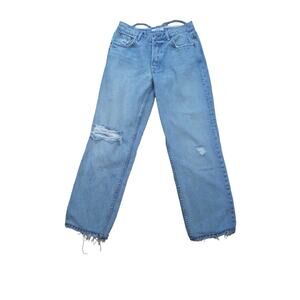 Grlfrnd Women's Helena Ripped Jeans Distressed Cutoff Denim Blue Size 26